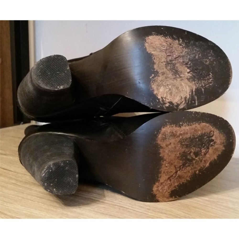 𝅺Kensie Hunter Size 7 Black Suede Leather Zip Boots Chunky Heel Buckle Wrap. - Picture 9 of 9